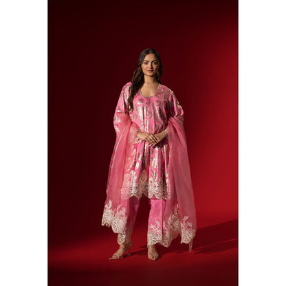 Naseebo Pink Champagne Sequin Brocade Kurta with Pant & Dupatta