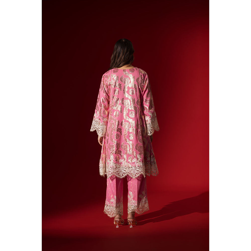 Naseebo Pink Champagne Sequin Brocade Kurta with Pant & Dupatta