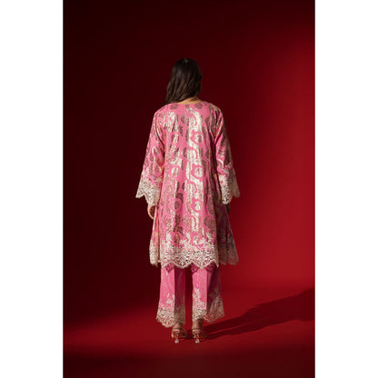 Naseebo Pink Champagne Sequin Brocade Kurta with Pant & Dupatta