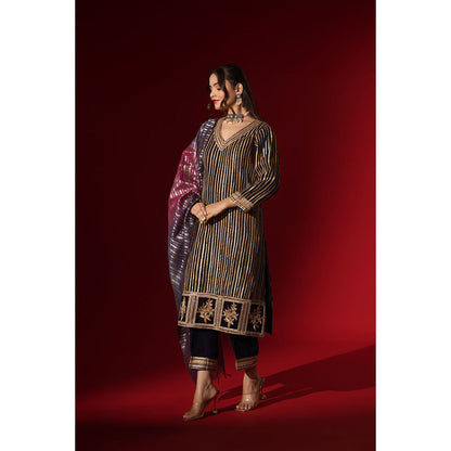 Naseebo Navy Blue Velvet Gota Kurta with Pant & Dupatta
