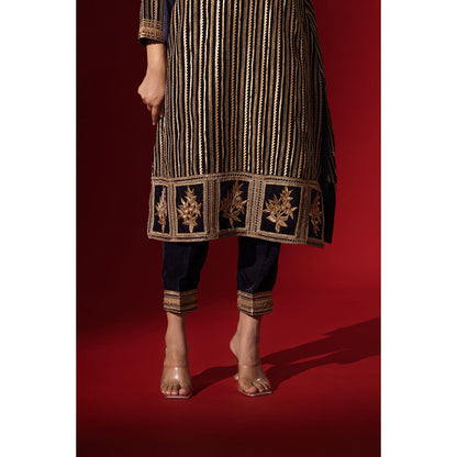 Naseebo Navy Blue Velvet Gota Kurta with Pant & Dupatta