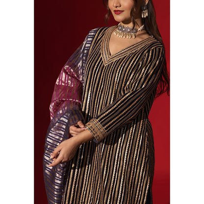 Naseebo Navy Blue Velvet Gota Kurta with Pant & Dupatta