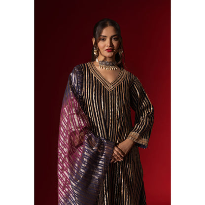 Naseebo Navy Blue Velvet Gota Kurta with Pant & Dupatta
