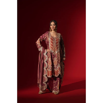 Naseebo Ruby Darbar Embroidery Brocade Kurta with Palazzo & Dupatta