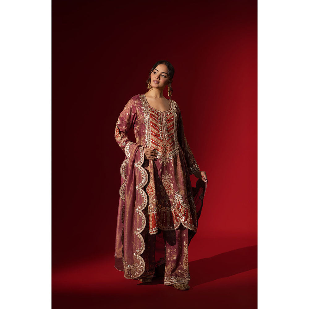 Naseebo Ruby Darbar Embroidery Brocade Kurta with Palazzo & Dupatta