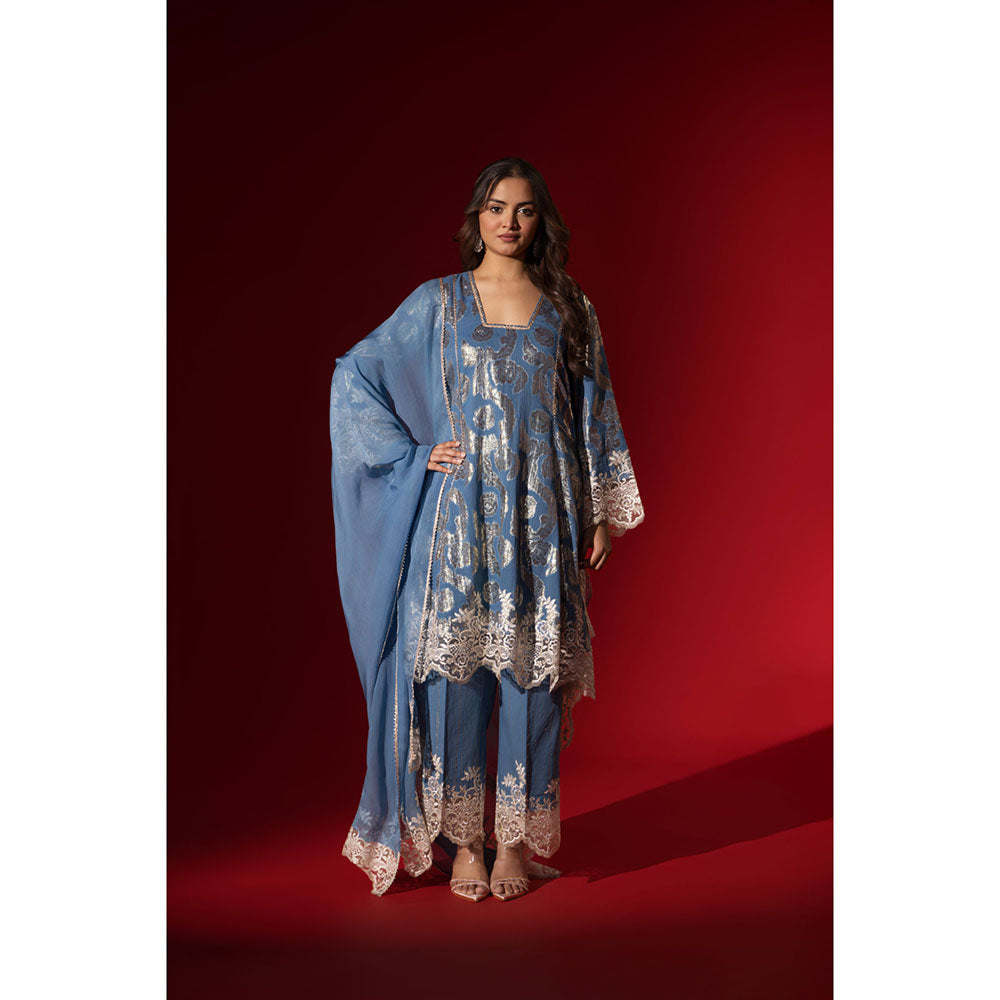 Naseebo Blue Grace Shimmer Kurta with Pant & Dupatta