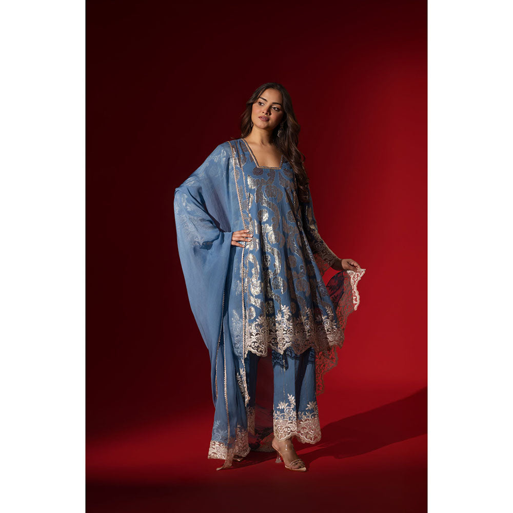 Naseebo Blue Grace Shimmer Kurta with Pant & Dupatta