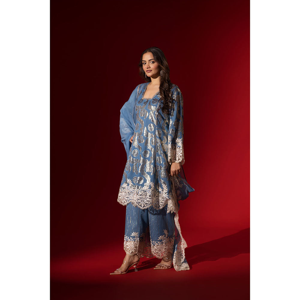 Naseebo Blue Grace Shimmer Kurta with Pant & Dupatta