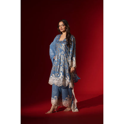 Naseebo Blue Grace Shimmer Kurta with Pant & Dupatta