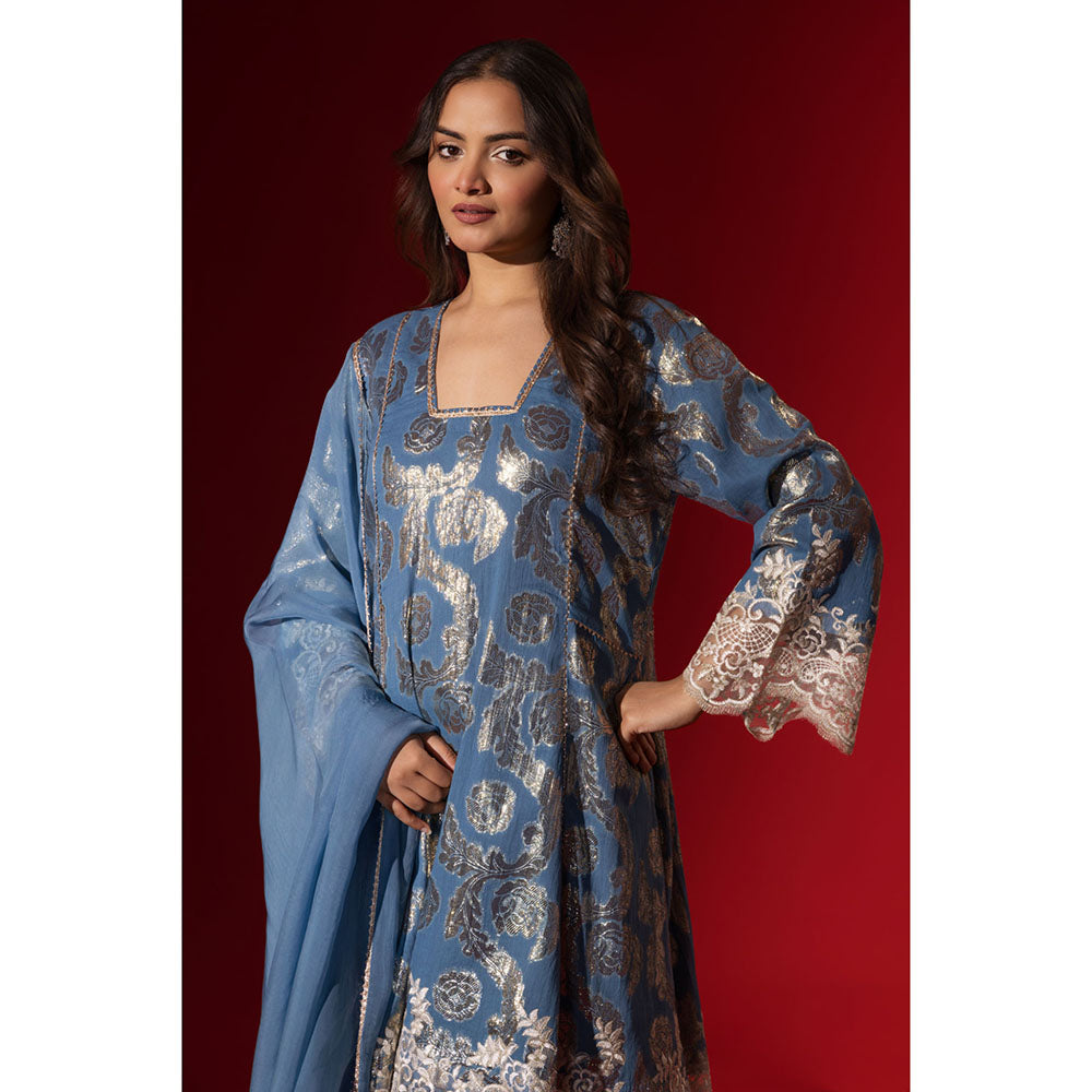 Naseebo Blue Grace Shimmer Kurta with Pant & Dupatta