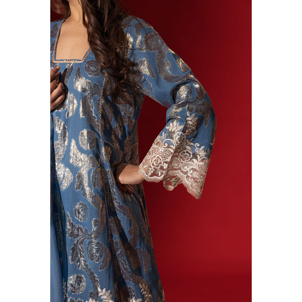 Naseebo Blue Grace Shimmer Kurta with Pant & Dupatta