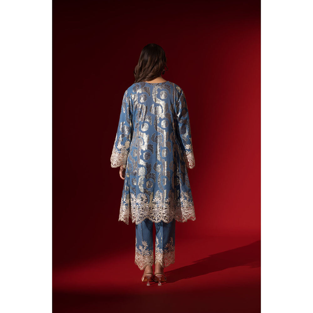 Naseebo Blue Grace Shimmer Kurta with Pant & Dupatta
