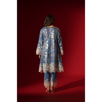 Naseebo Blue Grace Shimmer Kurta with Pant & Dupatta