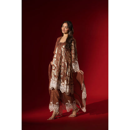 Naseebo Brown Allure Shimmer Kurta with Pant & Dupatta