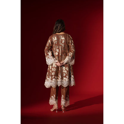 Naseebo Brown Allure Shimmer Kurta with Pant & Dupatta
