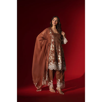 Naseebo Brown Allure Shimmer Kurta with Pant & Dupatta