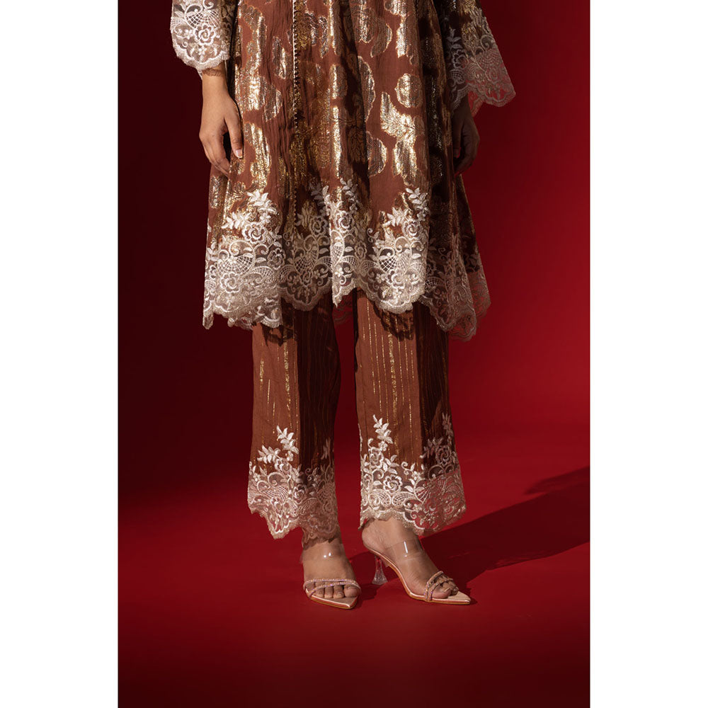 Naseebo Brown Allure Shimmer Kurta with Pant & Dupatta