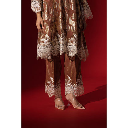 Naseebo Brown Allure Shimmer Kurta with Pant & Dupatta