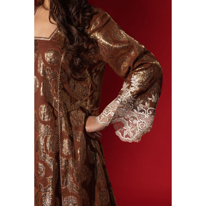Naseebo Brown Allure Shimmer Kurta with Pant & Dupatta