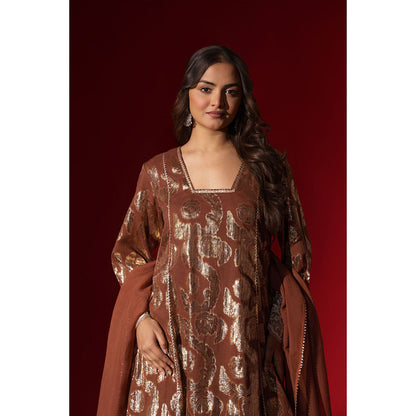 Naseebo Brown Allure Shimmer Kurta with Pant & Dupatta