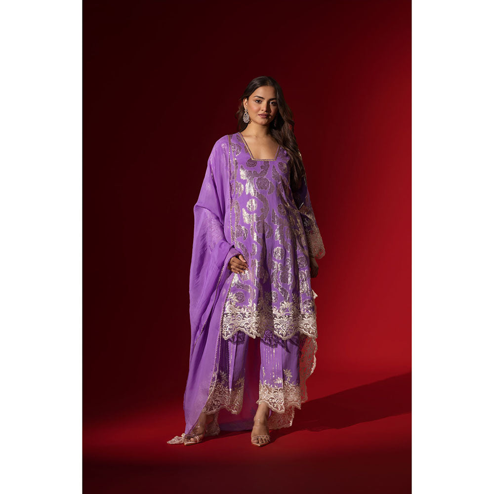 Naseebo Ruhaani Purple Shimmer Kurta with Pant & Dupatta
