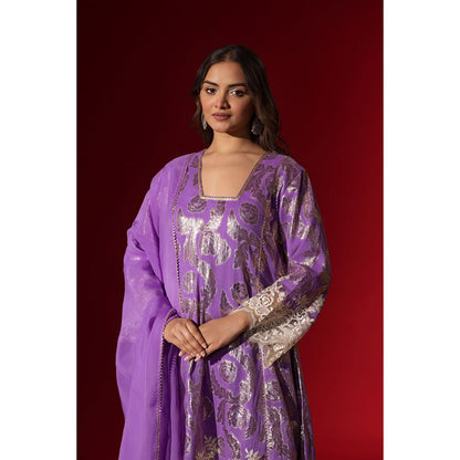 Naseebo Ruhaani Purple Shimmer Kurta with Pant & Dupatta
