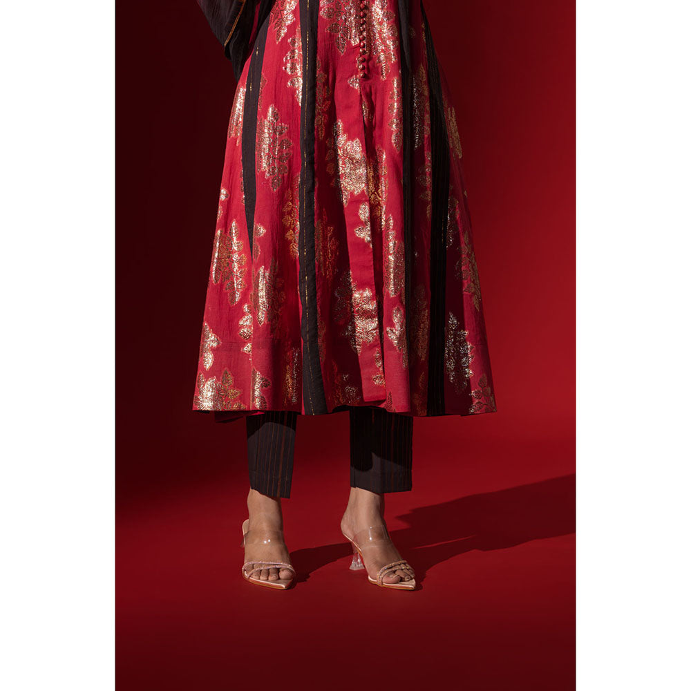 Naseebo Maroon Majesty Shimmer A-Line Kurta with Pant & Dupatta