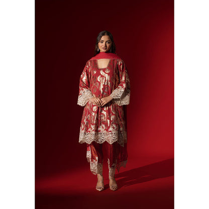 Naseebo Red Aura Shimmer Kurta with Pant & Dupatta