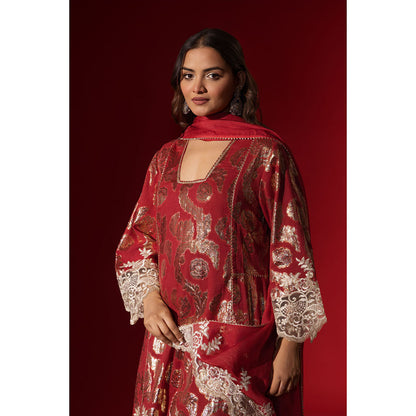 Naseebo Red Aura Shimmer Kurta with Pant & Dupatta
