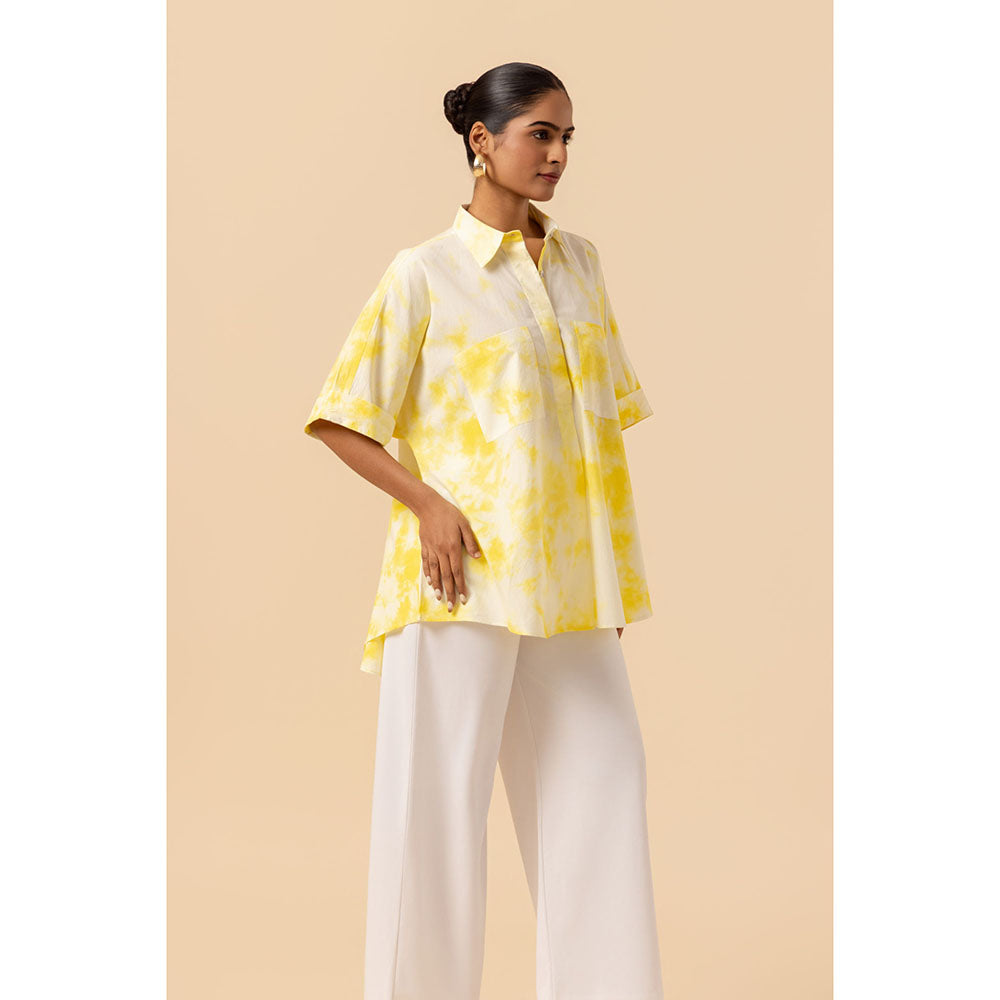 Naseebo Womens Cotton Tie & Dye Yellow Tunic
