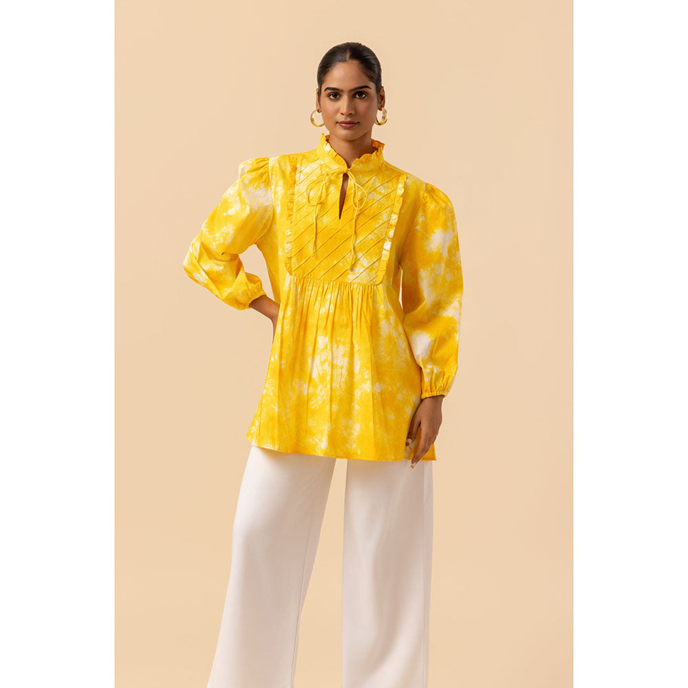 Naseebo Womens Cotton Tie & Dye Yellow Top