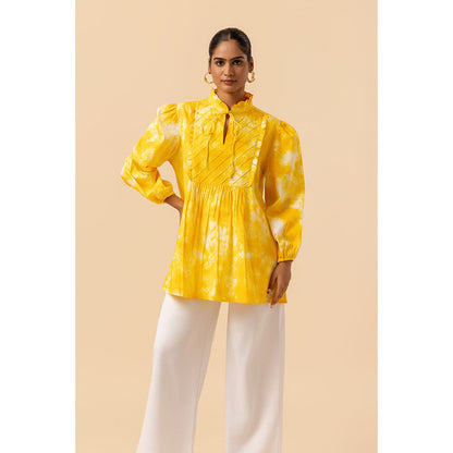 Naseebo Womens Cotton Tie & Dye Yellow Top