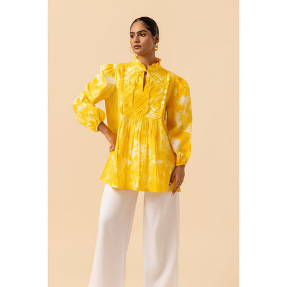 Naseebo Womens Cotton Tie & Dye Yellow Top