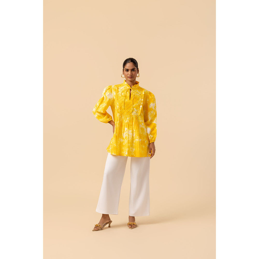 Naseebo Womens Cotton Tie & Dye Yellow Top