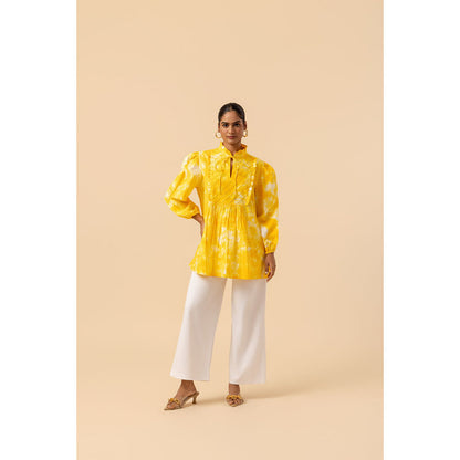 Naseebo Womens Cotton Tie & Dye Yellow Top