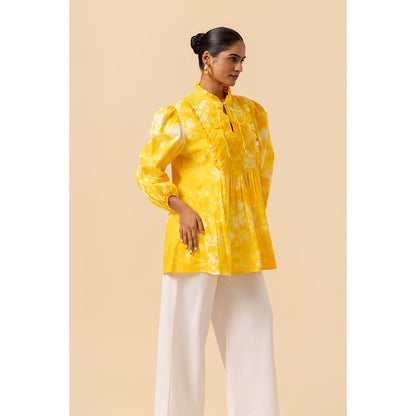 Naseebo Womens Cotton Tie & Dye Yellow Top