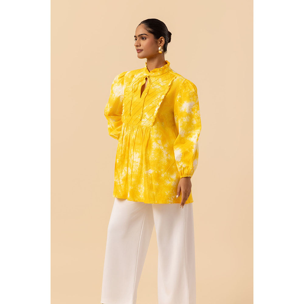 Naseebo Womens Cotton Tie & Dye Yellow Top