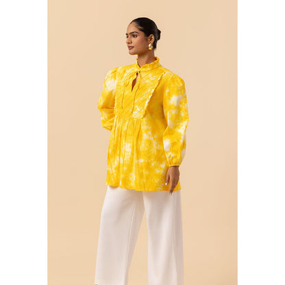 Naseebo Womens Cotton Tie & Dye Yellow Top
