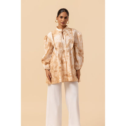 Naseebo Womens Cotton Tie & Dye Beige Top
