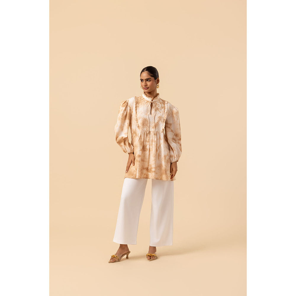 Naseebo Womens Cotton Tie & Dye Beige Top
