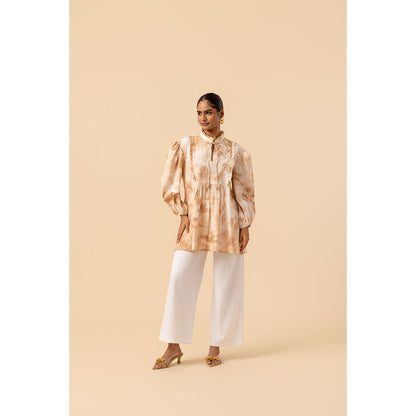 Naseebo Womens Cotton Tie & Dye Beige Top