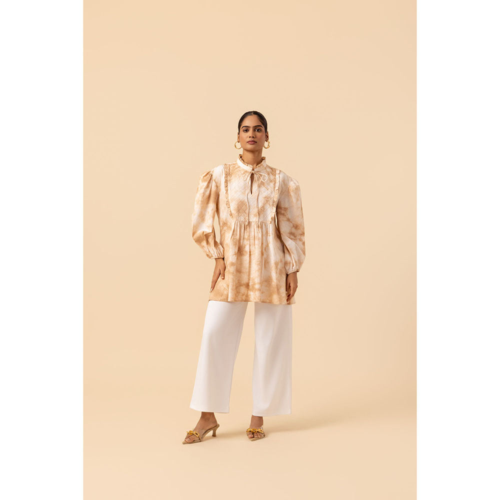 Naseebo Womens Cotton Tie & Dye Beige Top