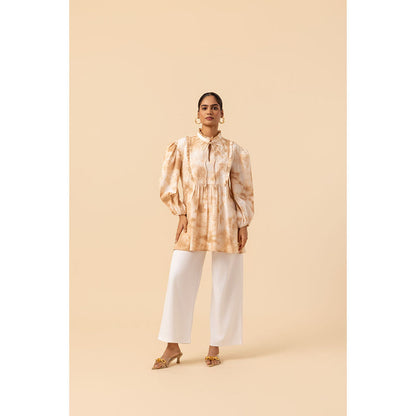 Naseebo Womens Cotton Tie & Dye Beige Top