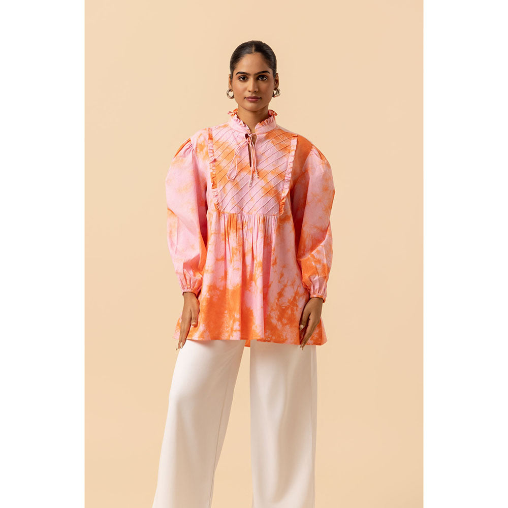 Naseebo Womens Cotton Tie & Dye Peach Top