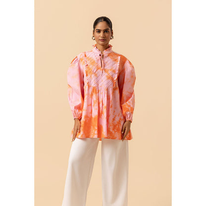 Naseebo Womens Cotton Tie & Dye Peach Top