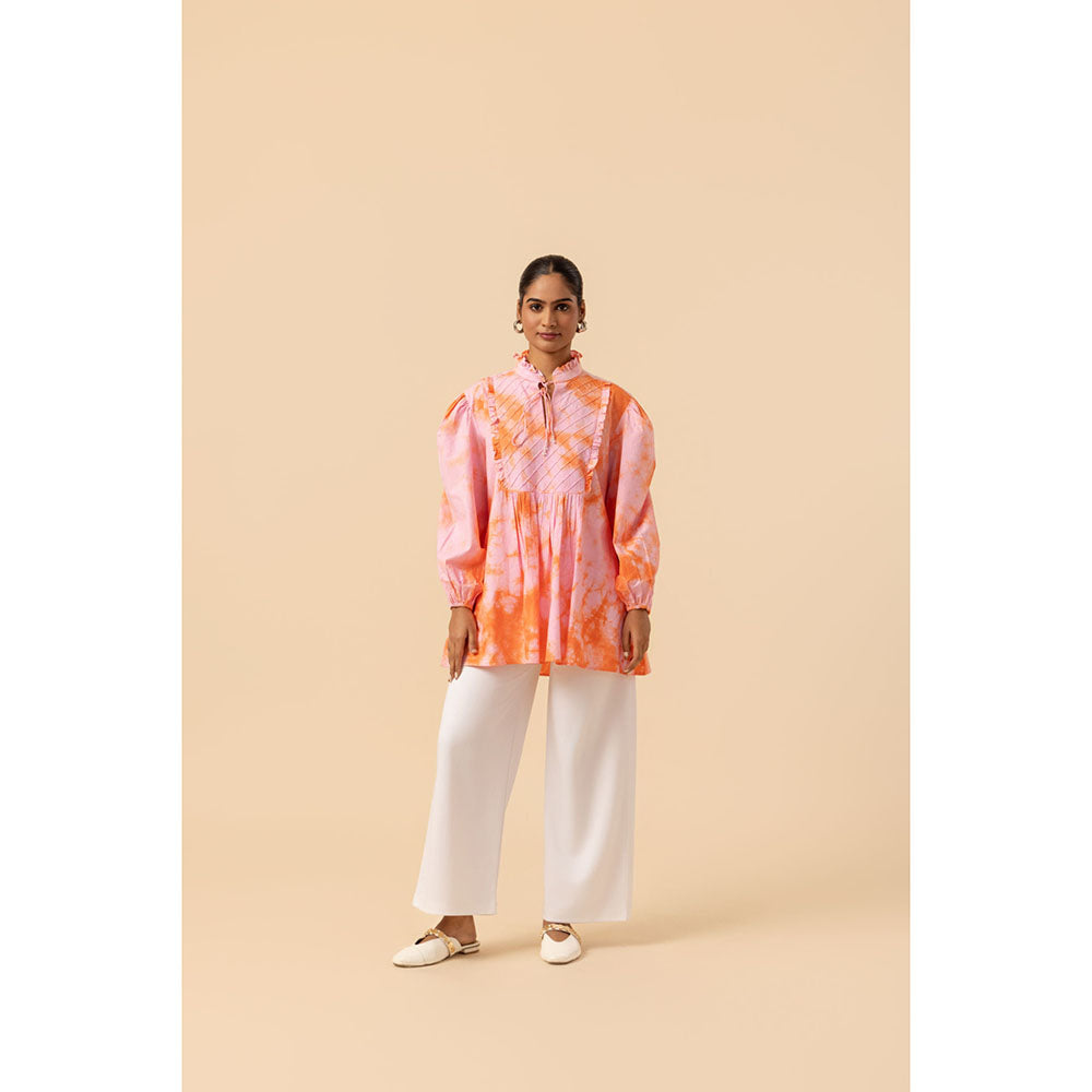 Naseebo Womens Cotton Tie & Dye Peach Top