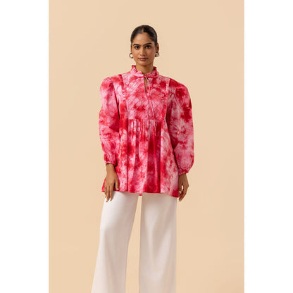 Naseebo Womens Cotton Tie & Dye Pink Top