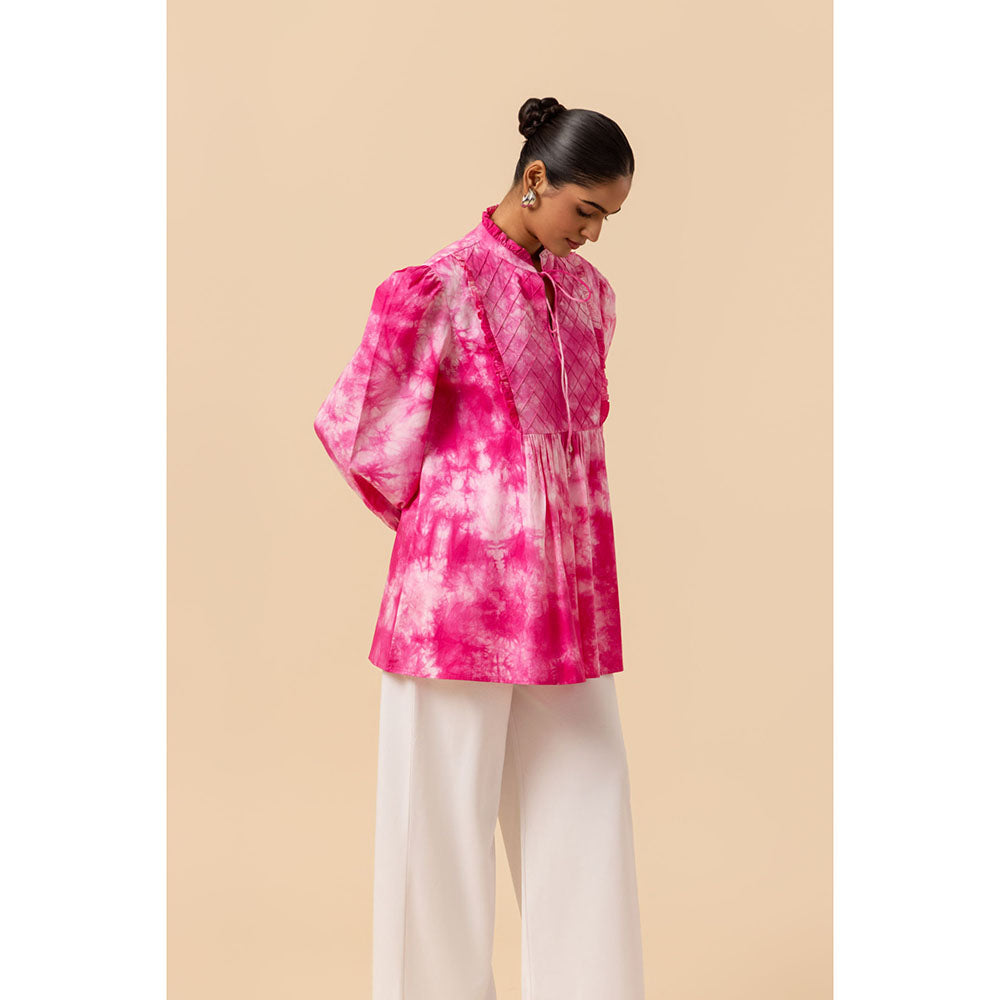 Naseebo Womens Cotton Tie & Dye Magenta Top