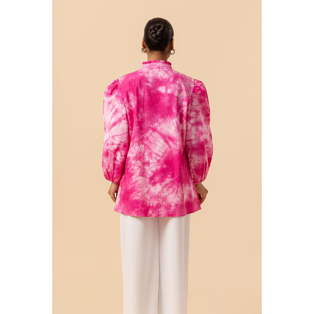 Naseebo Womens Cotton Tie & Dye Magenta Top