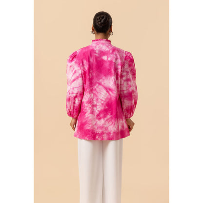 Naseebo Womens Cotton Tie & Dye Magenta Top